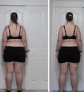 Gym Truck Chico client weight-loss transformation — back-view before and after showing a noticeable slimmer waist and more toned legs and glutes after personalized fat-burning personal training and nutrition coaching in Chico, CA.